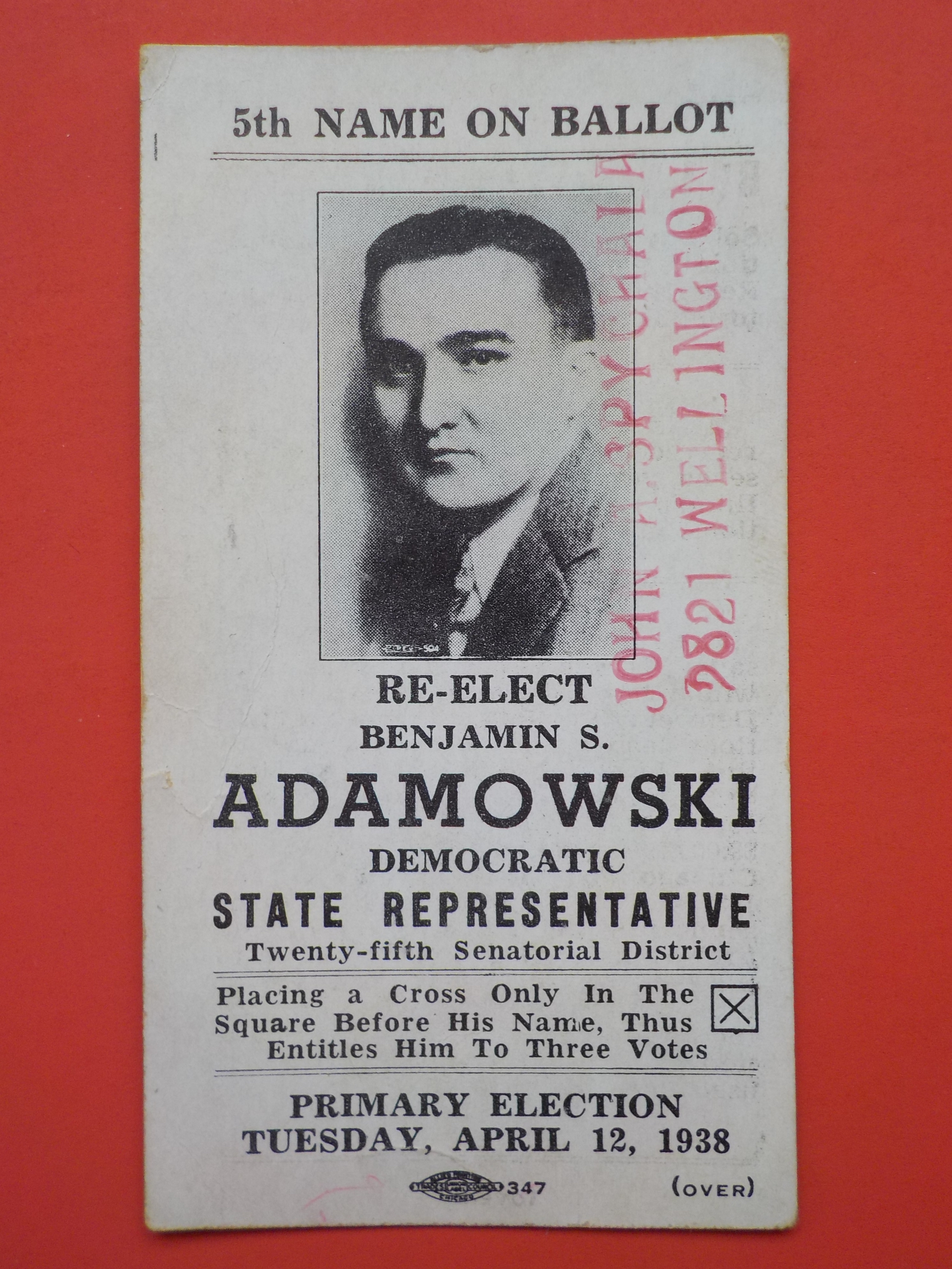 Ben Adamowski 1938 palm card